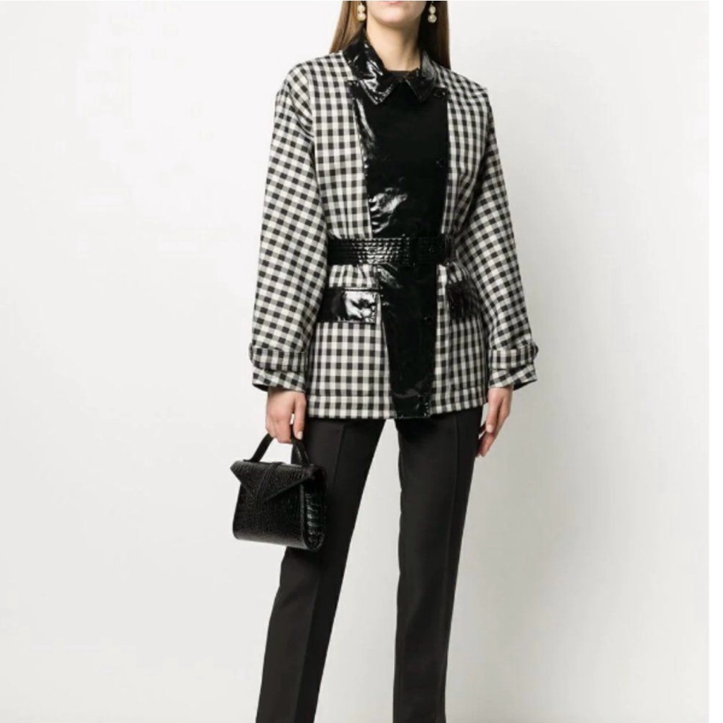Black And White Houndstooth Trench Coat